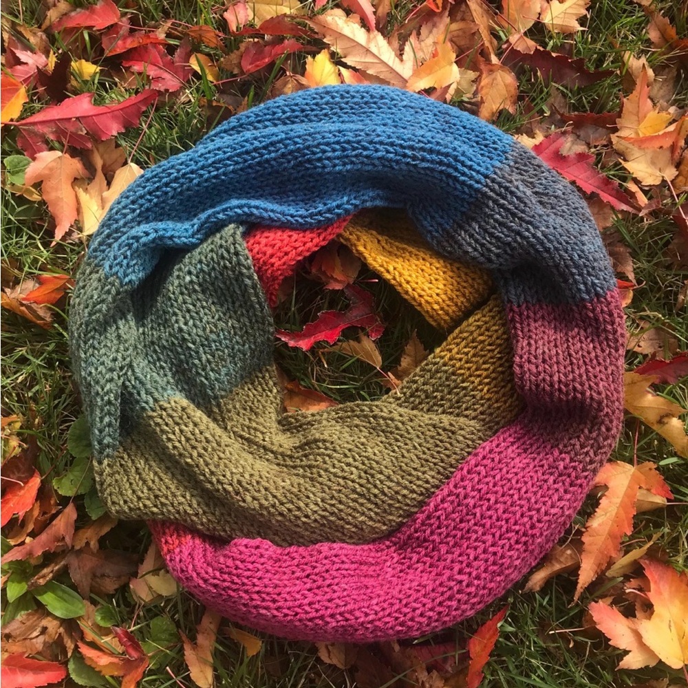 Handmade Knit Multicolor Infinity Scarf